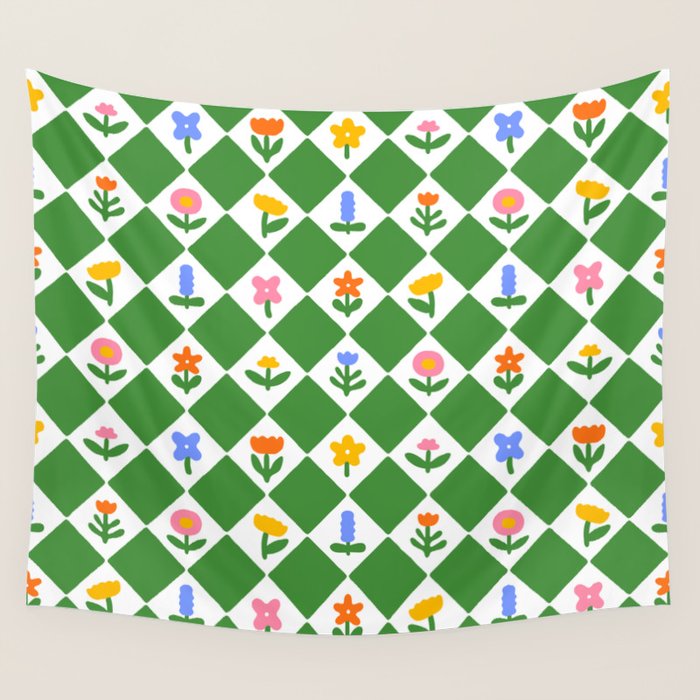 Colorful geometric flower art pattern Wall Tapestry Gallery Image 1