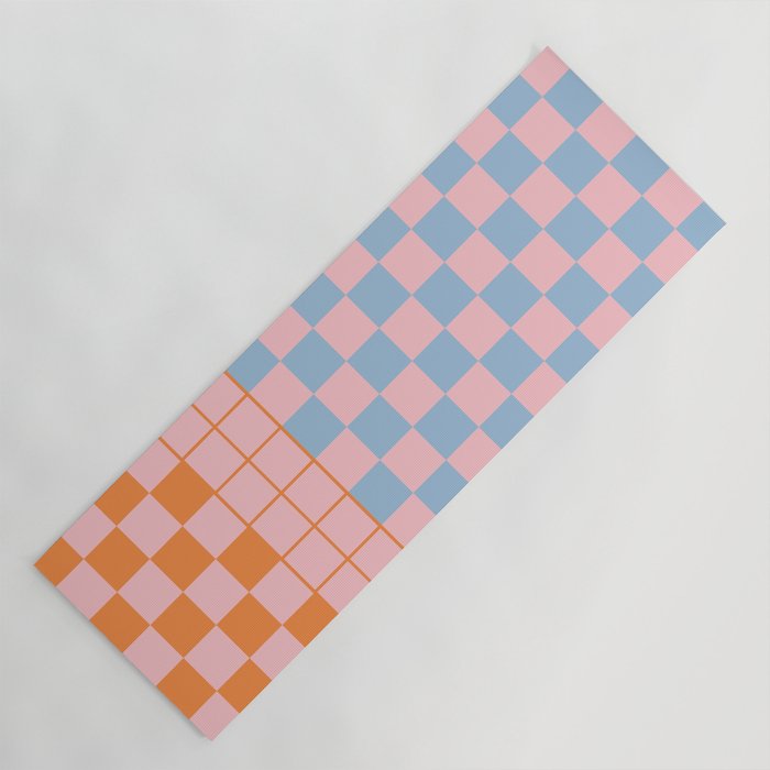 Checkered Triplet Mixed Check Pattern in Pastel Pink and Light Orange Yoga Mat Gallery Image 1