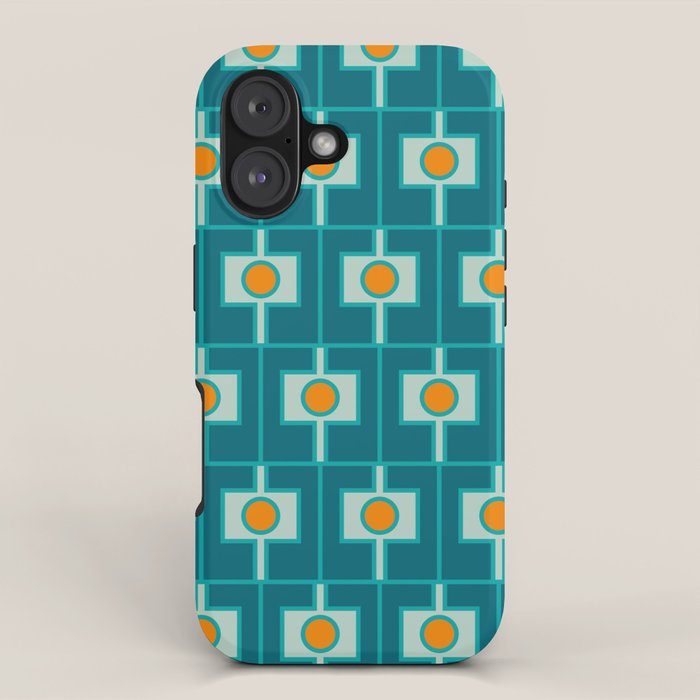 Mid Century Modern Rektangel Geometric Pattern Teal Aqua Orange iPhone Case Gallery Image 1