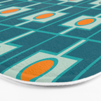 Mid Century Modern Rektangel Geometric Pattern Teal Aqua Orange Bath Mat Gallery Image 3