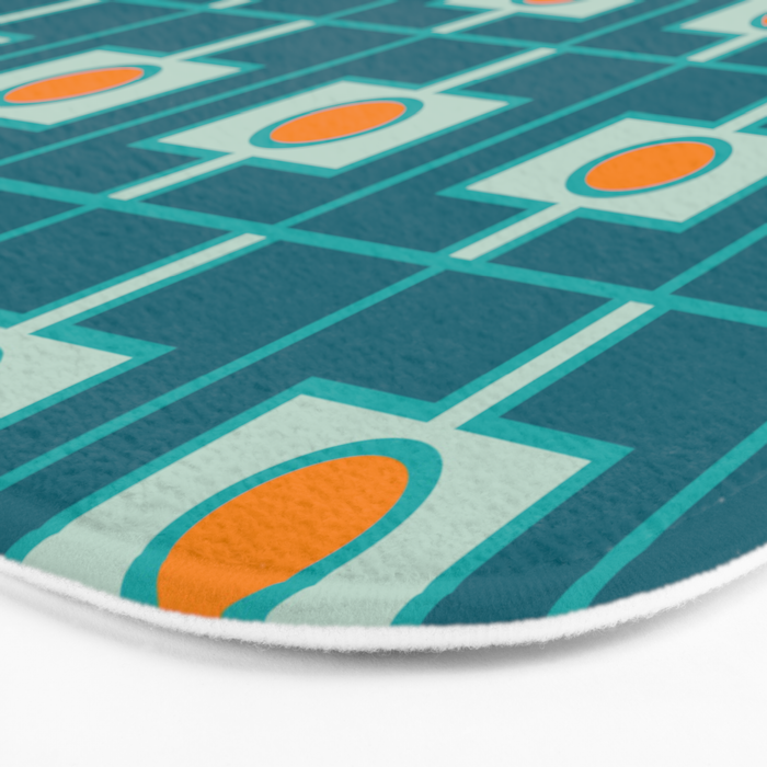 Mid Century Modern Rektangel Geometric Pattern Teal Aqua Orange Bath Mat Gallery Image 3