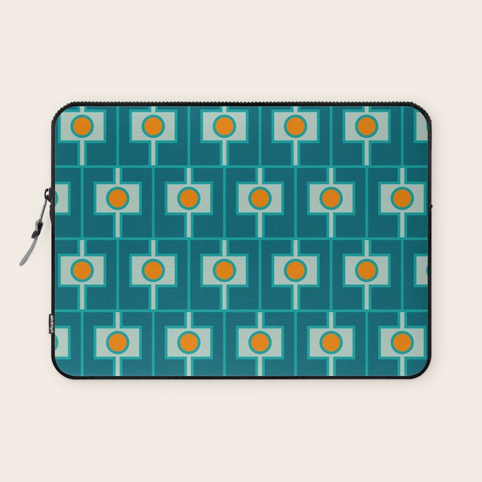 Mid Century Modern Rektangel Geometric Pattern Teal Aqua Orange Laptop Sleeve Gallery Image 1