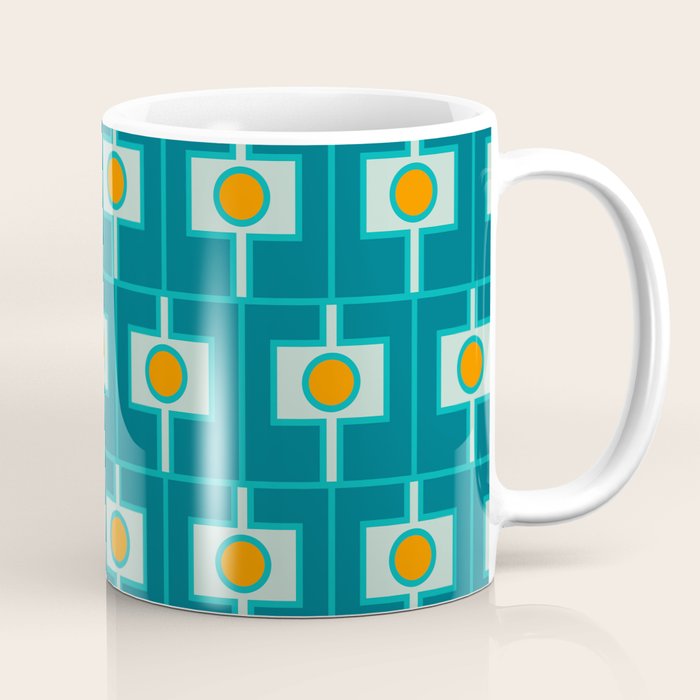 Mid Century Modern Rektangel Geometric Pattern Teal Aqua Orange Coffee Mug Gallery Image 1