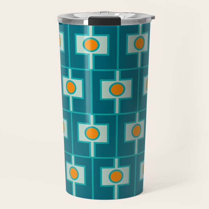 Mid Century Modern Rektangel Geometric Pattern Teal Aqua Orange Travel Mug Gallery Image 1