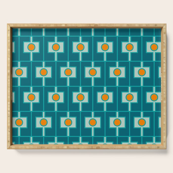 Mid Century Modern Rektangel Geometric Pattern Teal Aqua Orange Serving Tray Gallery Image 1