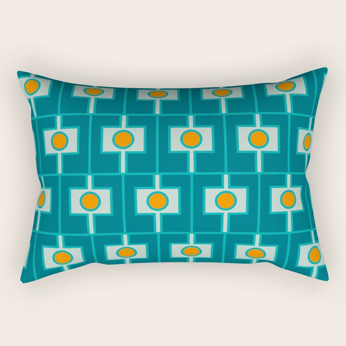 Mid Century Modern Rektangel Geometric Pattern Teal Aqua Orange Rectangular Pillow Gallery Image 2