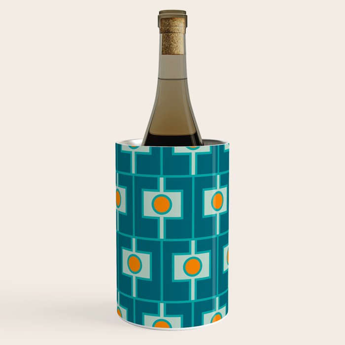 Mid Century Modern Rektangel Geometric Pattern Teal Aqua Orange Wine Chiller Gallery Image 2