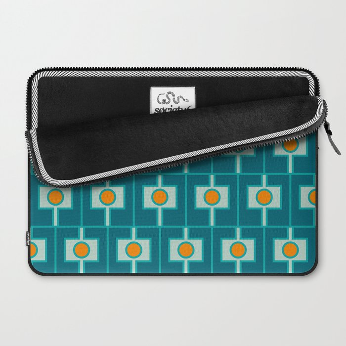 Mid Century Modern Rektangel Geometric Pattern Teal Aqua Orange Laptop Sleeve Gallery Image 2