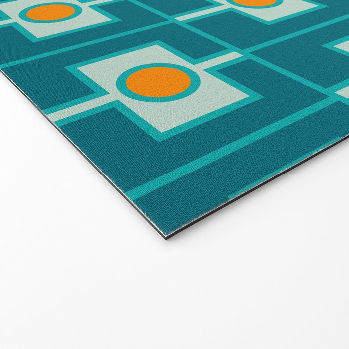 Mid Century Modern Rektangel Geometric Pattern Teal Aqua Orange Welcome Mat Gallery Image 2