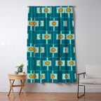 Mid Century Modern Rektangel Geometric Pattern Teal Aqua Orange Window Curtain Gallery Image 5