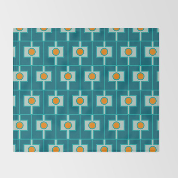 Mid Century Modern Rektangel Geometric Pattern Teal Aqua Orange Throw Blanket Gallery Image 2