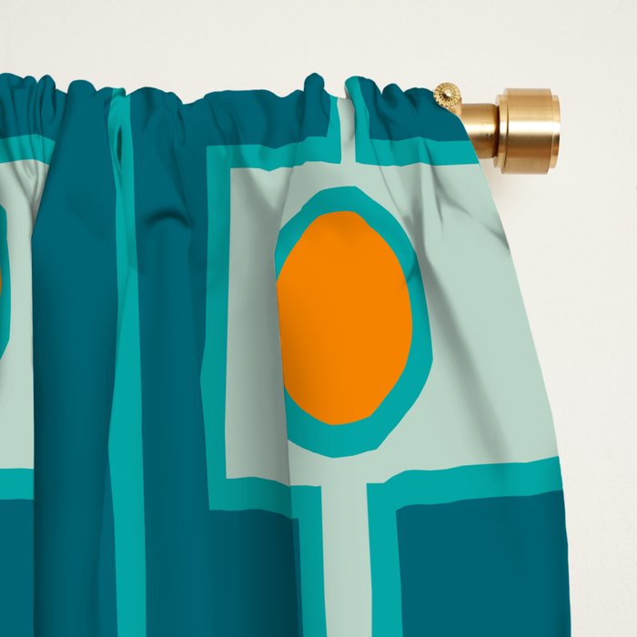 Mid Century Modern Rektangel Geometric Pattern Teal Aqua Orange Window Curtain Gallery Image 2