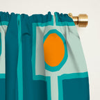 Mid Century Modern Rektangel Geometric Pattern Teal Aqua Orange Window Curtain Gallery Image 2