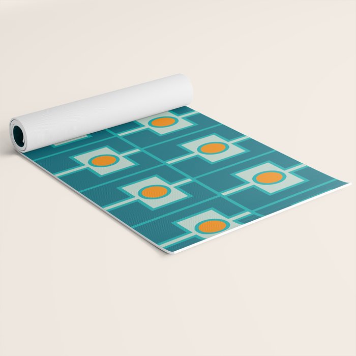 Mid Century Modern Rektangel Geometric Pattern Teal Aqua Orange Yoga Mat Gallery Image 2