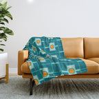Mid Century Modern Rektangel Geometric Pattern Teal Aqua Orange Throw Blanket Gallery Image 1