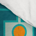 Mid Century Modern Rektangel Geometric Pattern Teal Aqua Orange Comforter Gallery Image 4