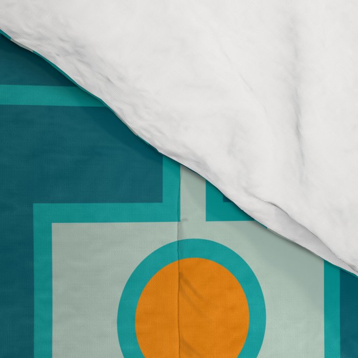 Mid Century Modern Rektangel Geometric Pattern Teal Aqua Orange Comforter Gallery Image 4