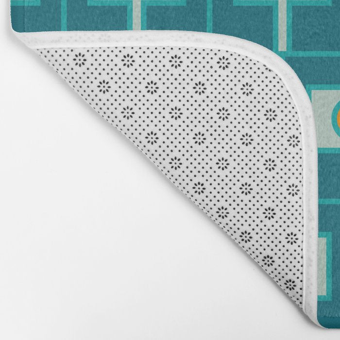 Mid Century Modern Rektangel Geometric Pattern Teal Aqua Orange Bath Mat Gallery Image 2
