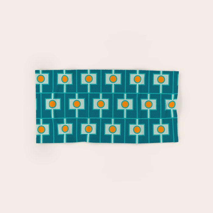 Mid Century Modern Rektangel Geometric Pattern Teal Aqua Orange Bath Towel Gallery Image 1