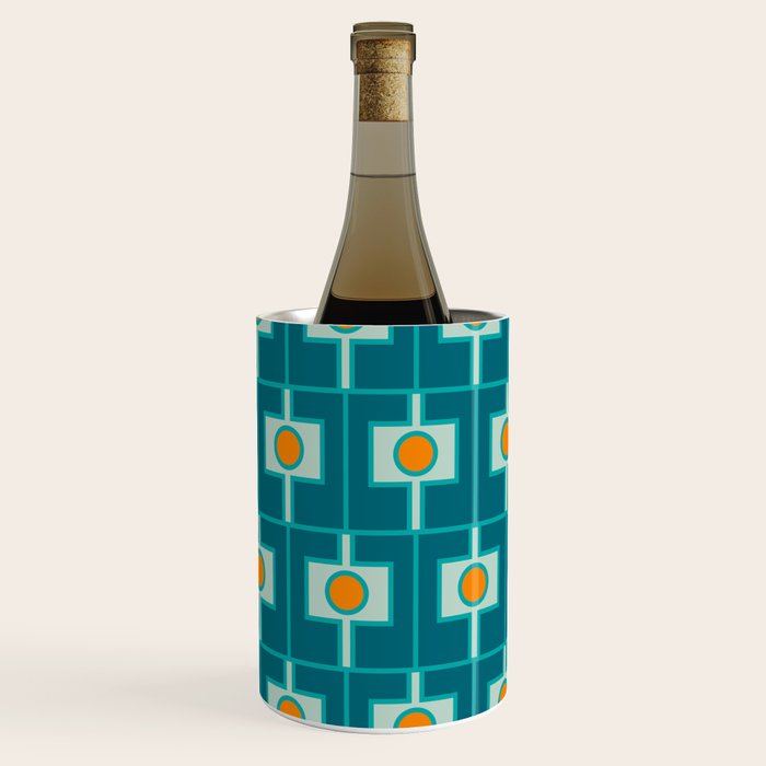 Mid Century Modern Rektangel Geometric Pattern Teal Aqua Orange Wine Chiller Gallery Image 1