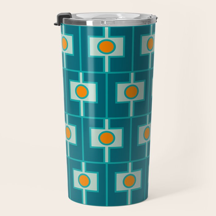 Mid Century Modern Rektangel Geometric Pattern Teal Aqua Orange Travel Mug Gallery Image 3