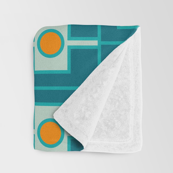 Mid Century Modern Rektangel Geometric Pattern Teal Aqua Orange Throw Blanket Gallery Image 3