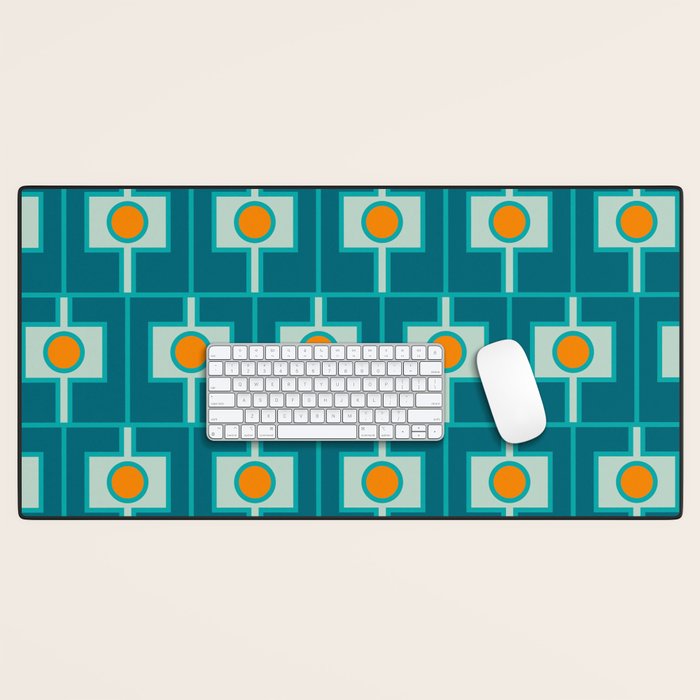 Mid Century Modern Rektangel Geometric Pattern Teal Aqua Orange Desk Mat Gallery Image 1