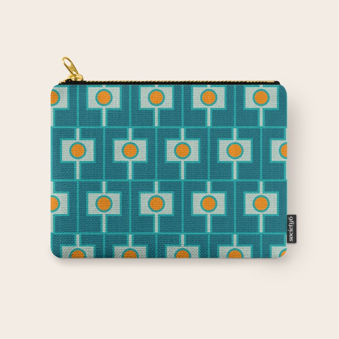 Mid Century Modern Rektangel Geometric Pattern Teal Aqua Orange Carry All Pouch Gallery Image 1