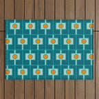Mid Century Modern Rektangel Geometric Pattern Teal Aqua Orange Outdoor Rug Gallery Image 1