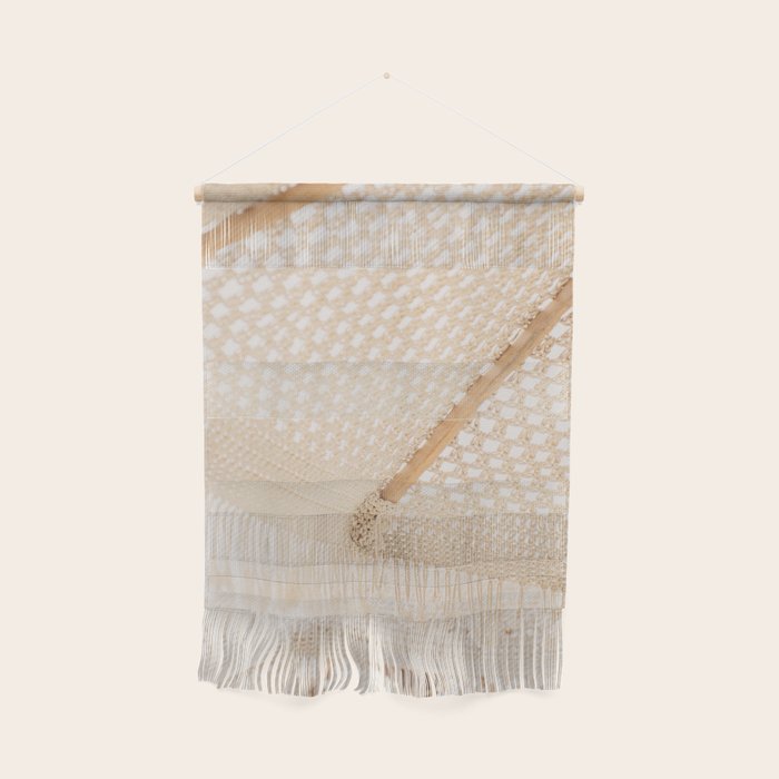 Boho crochet beach umbrella close-up, neutral minimalist summer photo Wall Hanging Gallery Image 1