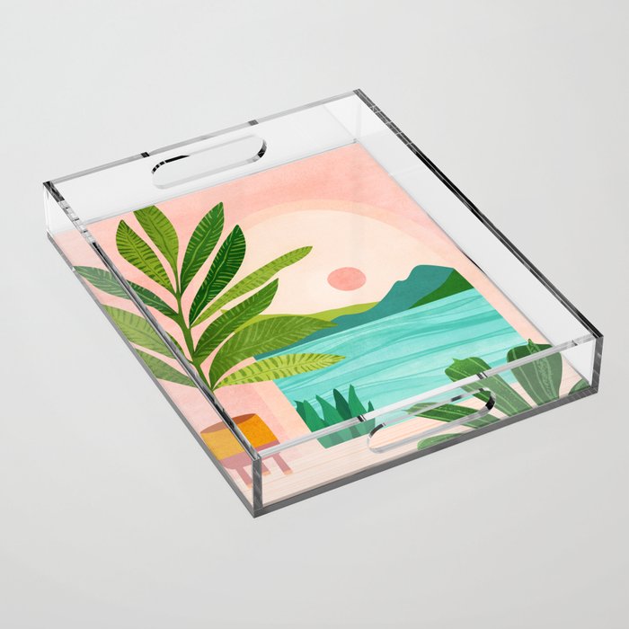 Vacation Views - Pink Coastal Landscape Acrylic Tray Gallery Image 1