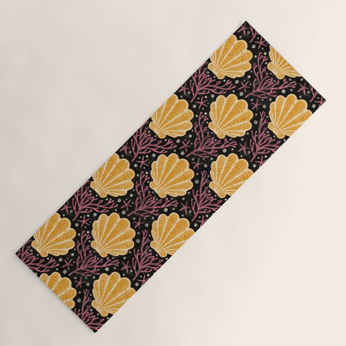Seashell - marigold and black Yoga Mat Gallery Image 1