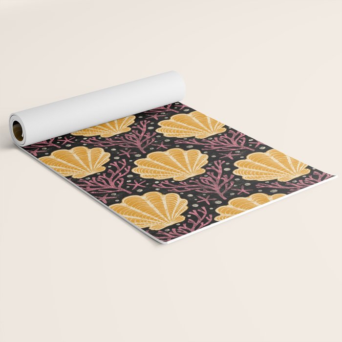 Seashell - marigold and black Yoga Mat Gallery Image 2