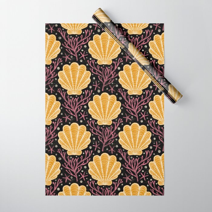 Seashell - marigold and black Wrapping Paper Gallery Image 1