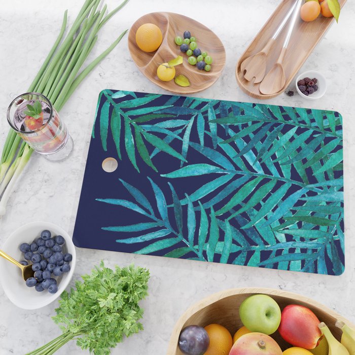 Watercolor Palm Leaves on Navy Cutting Board Gallery Image 2