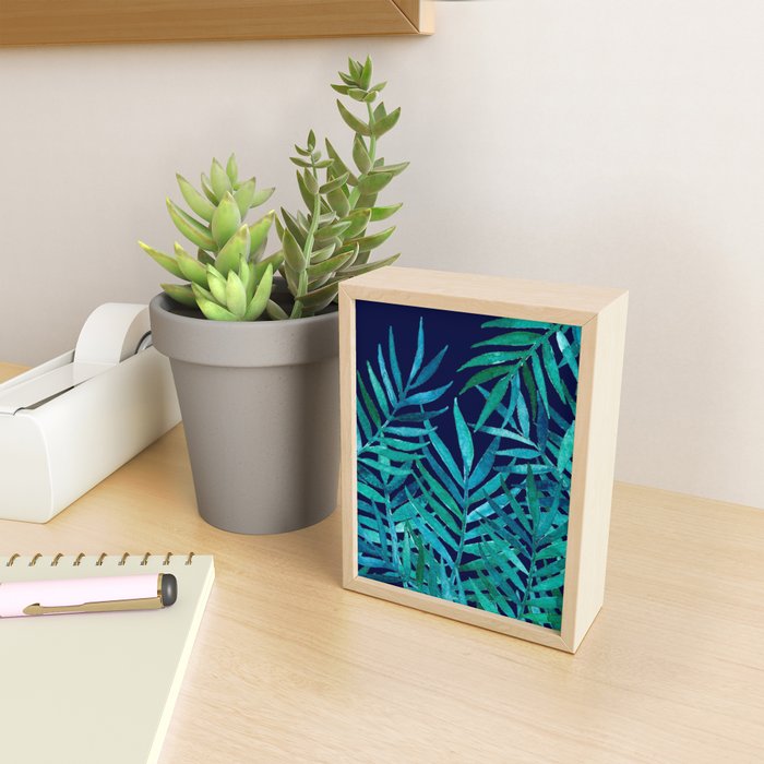 Watercolor Palm Leaves on Navy Mini Art Print Gallery Image 2