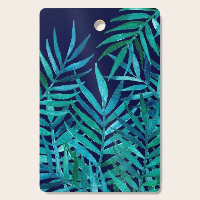 Watercolor Palm Leaves on Navy Cutting Board Gallery Image 1