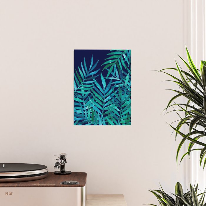 Watercolor Palm Leaves on Navy Poster Gallery Image 2
