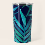 Watercolor Palm Leaves on Navy Travel Mug Gallery Image 1