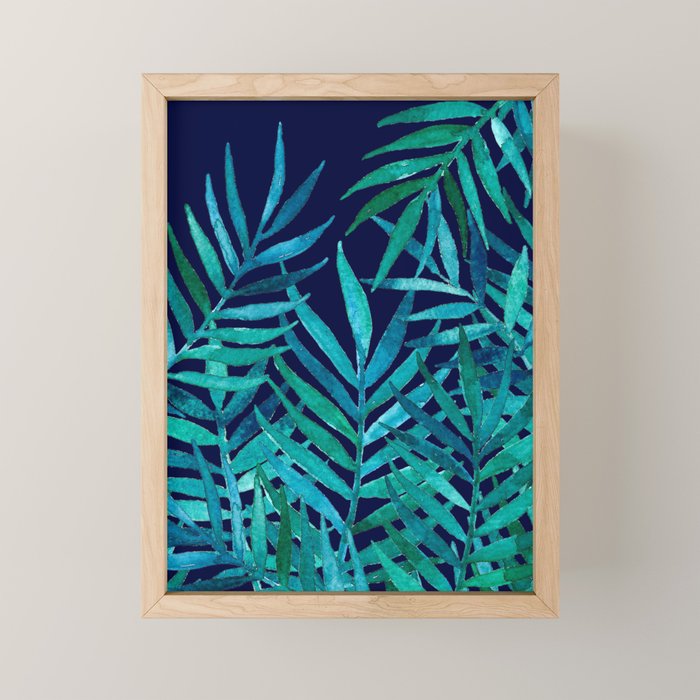 Watercolor Palm Leaves on Navy Mini Art Print Gallery Image 1