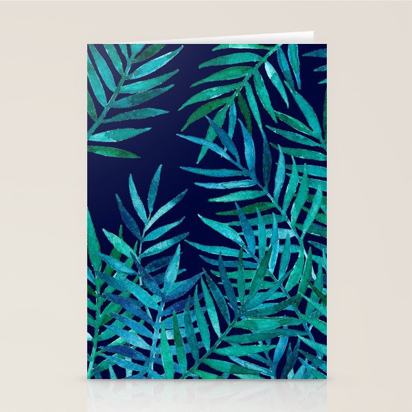 Watercolor Palm Leaves on Navy Stationery Card Gallery Image 1