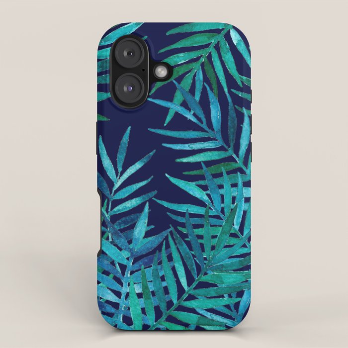 Watercolor Palm Leaves on Navy iPhone Case Gallery Image 1