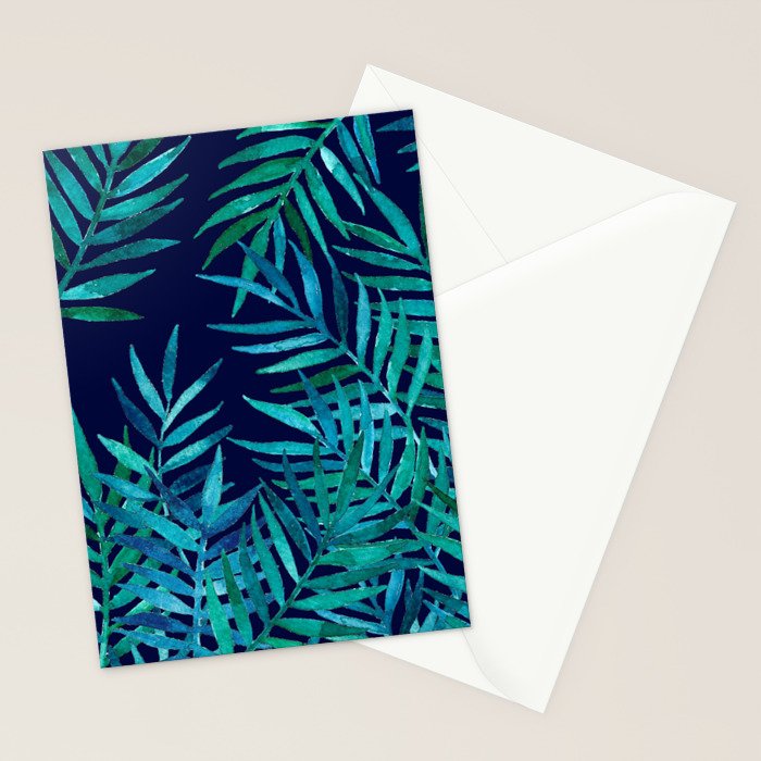 Watercolor Palm Leaves on Navy Stationery Card Gallery Image 2