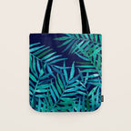 Watercolor Palm Leaves on Navy Tote Bag Gallery Image 1