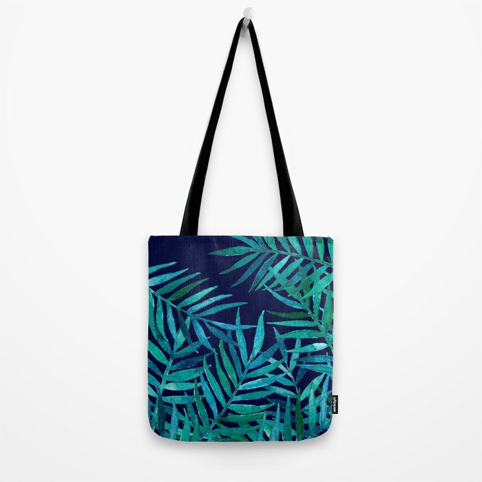 Watercolor Palm Leaves on Navy Tote Bag Gallery Image 2
