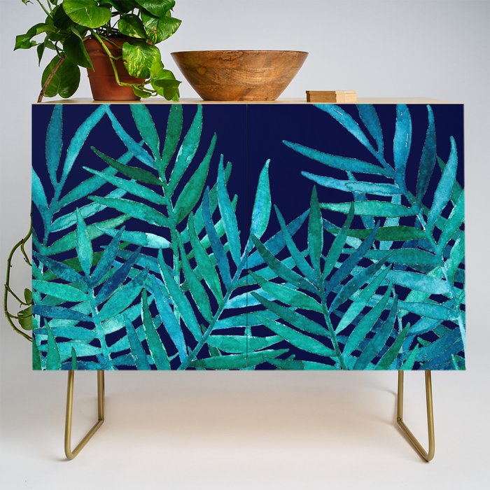 Watercolor Palm Leaves on Navy Credenza Gallery Image 1