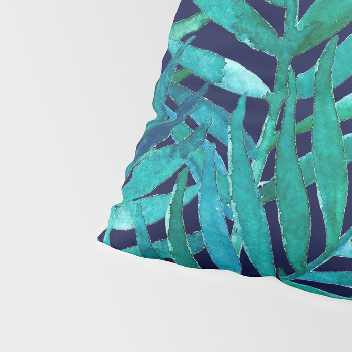 Watercolor Palm Leaves on Navy Pillow Sham Gallery Image 4