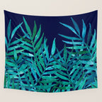 Watercolor Palm Leaves on Navy Wall Tapestry Gallery Image 4