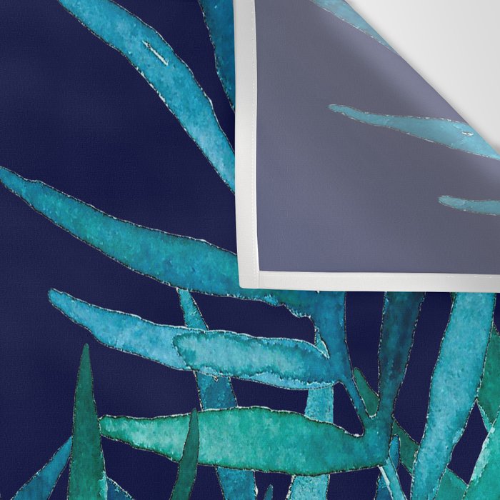 Watercolor Palm Leaves on Navy Wall Tapestry Gallery Image 3