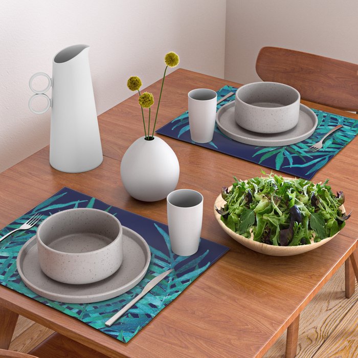 Watercolor Palm Leaves on Navy Placemat Gallery Image 2